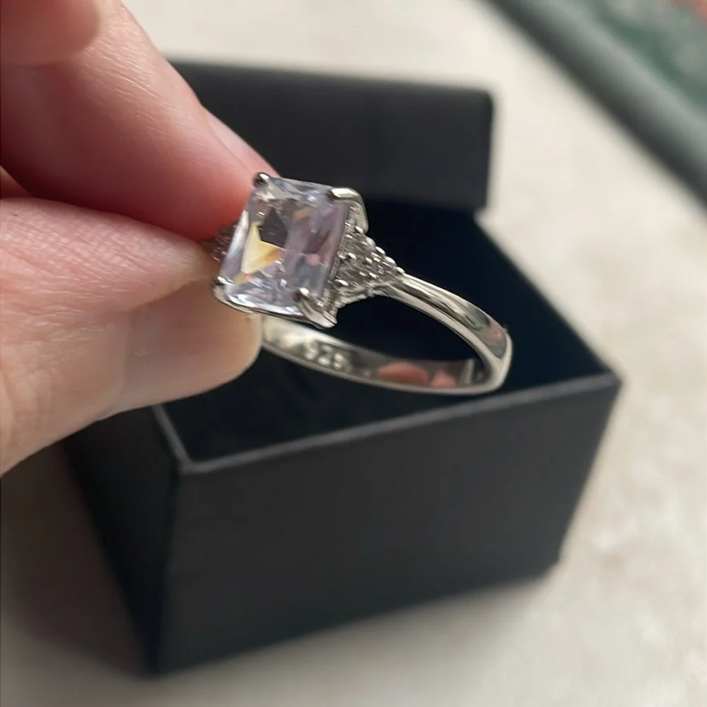 Sterling silver square cut topaz Elegant Silver Gemstone Ring